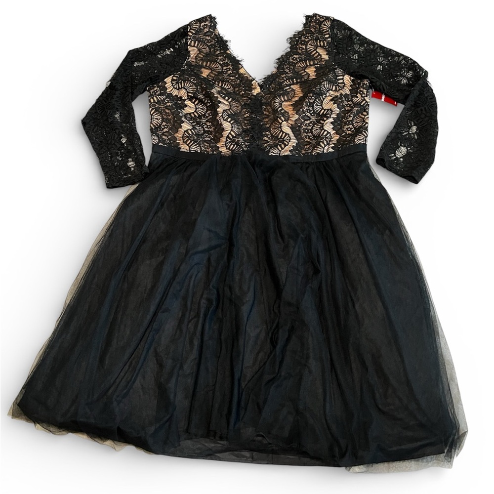 NWT City Chic Rare Beauty Black Lace Tule Midi Dress Size XXL 24